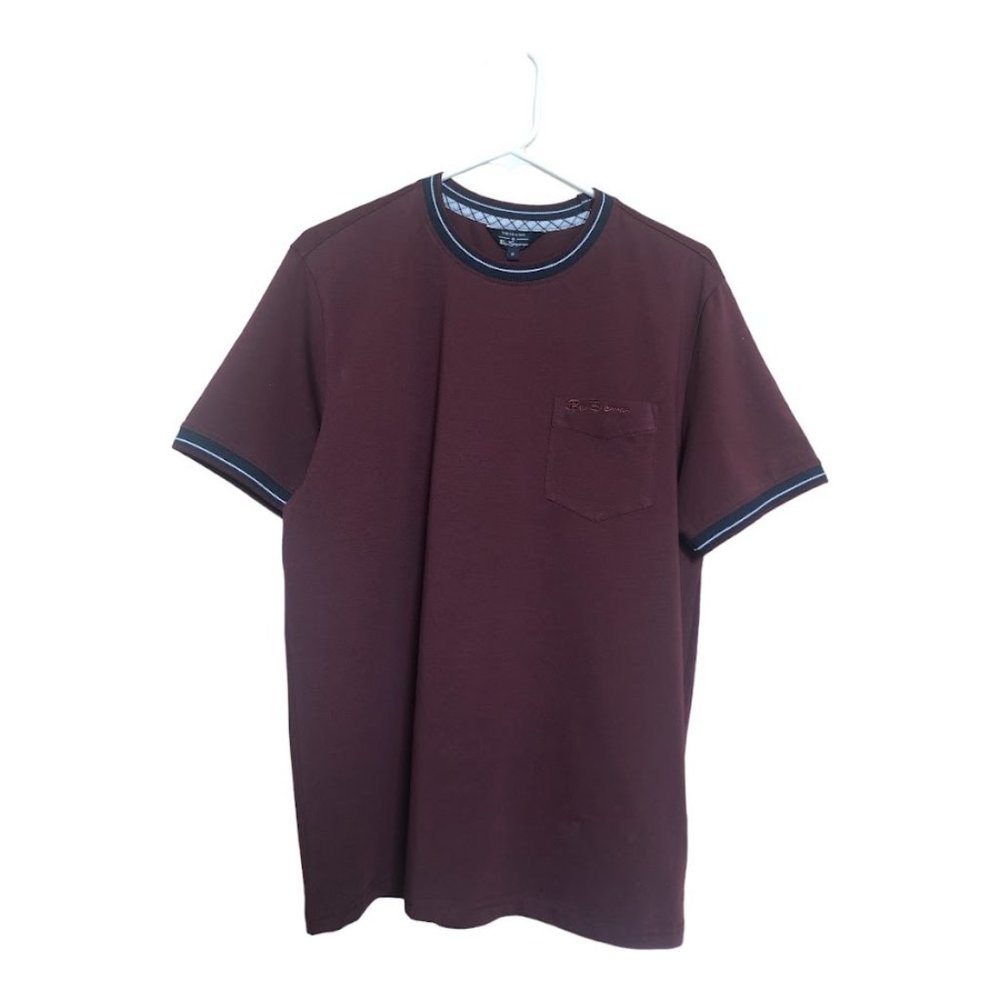 Ben Sherman Men's Short Sleeve Crew Neck Front Pocket T-Shirt Wine Burgundy